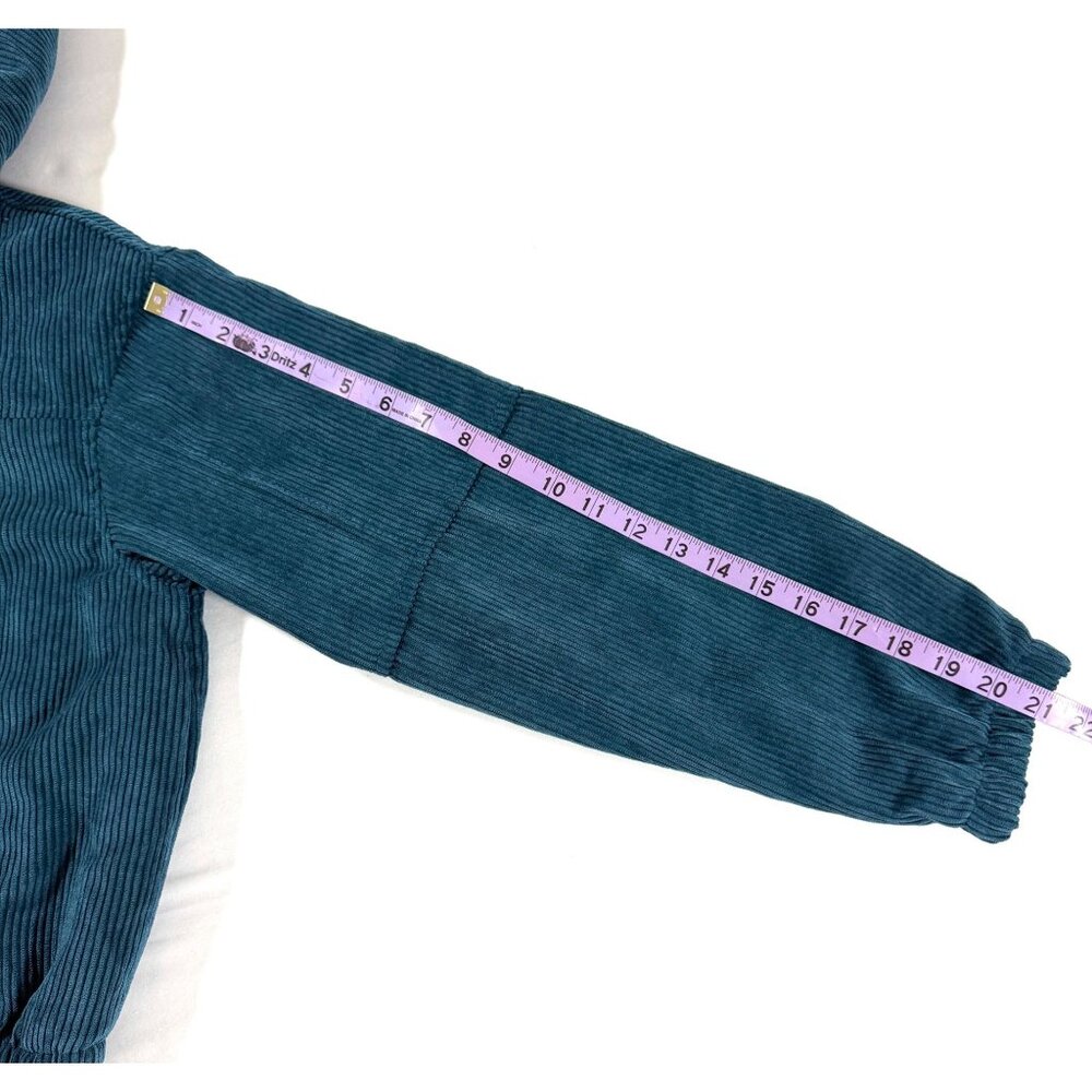 Women’s Y2K Teal Corduroy Sherpa Lined Zip Hoodie Jacket Large Cozy Retro Soft - Picture 10 of 12